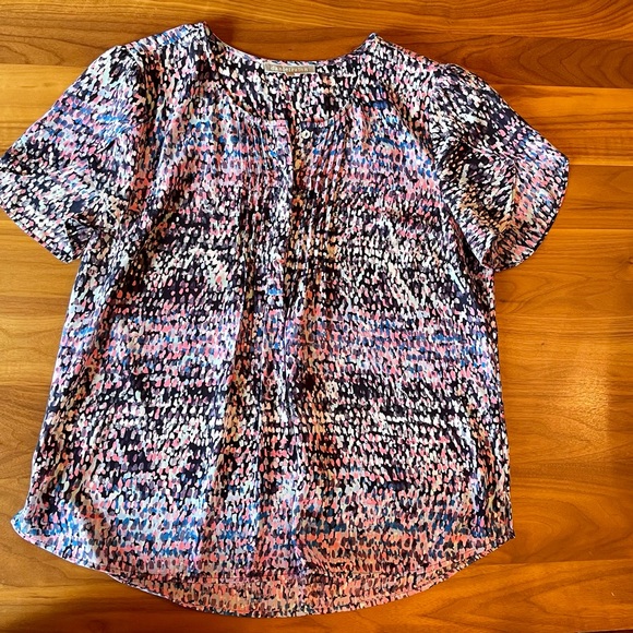 Daniel Rainn - Navy Print Short Sleeve Pleated  Blouse / Large - Picture 14 of 14